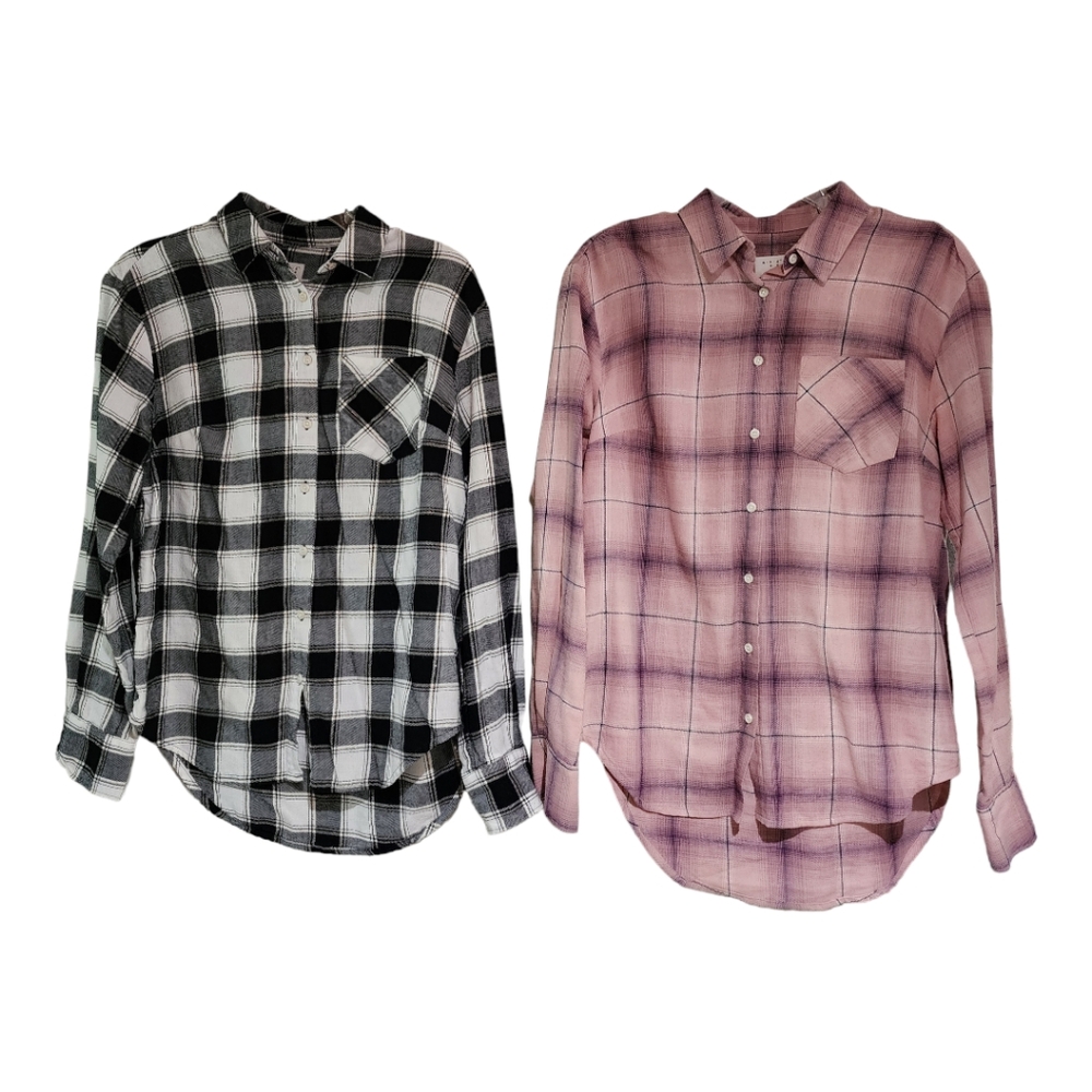 A New Day Women's Plaid Long Sleeve Button Up Shirt, Size Small, S